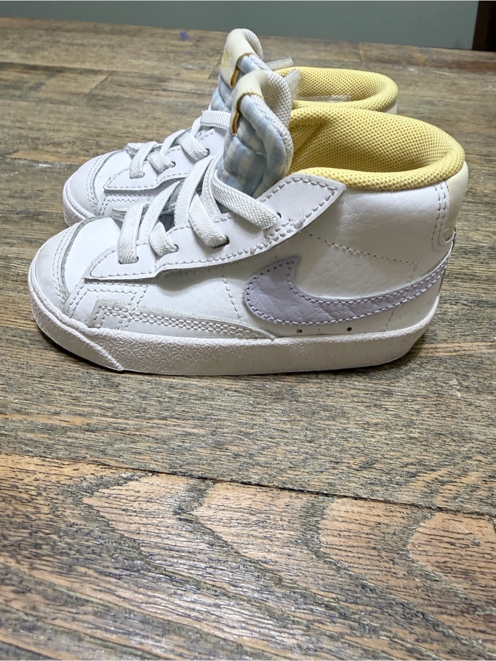 Nike Kids White High-Top Sneakers with Yellow Lining
